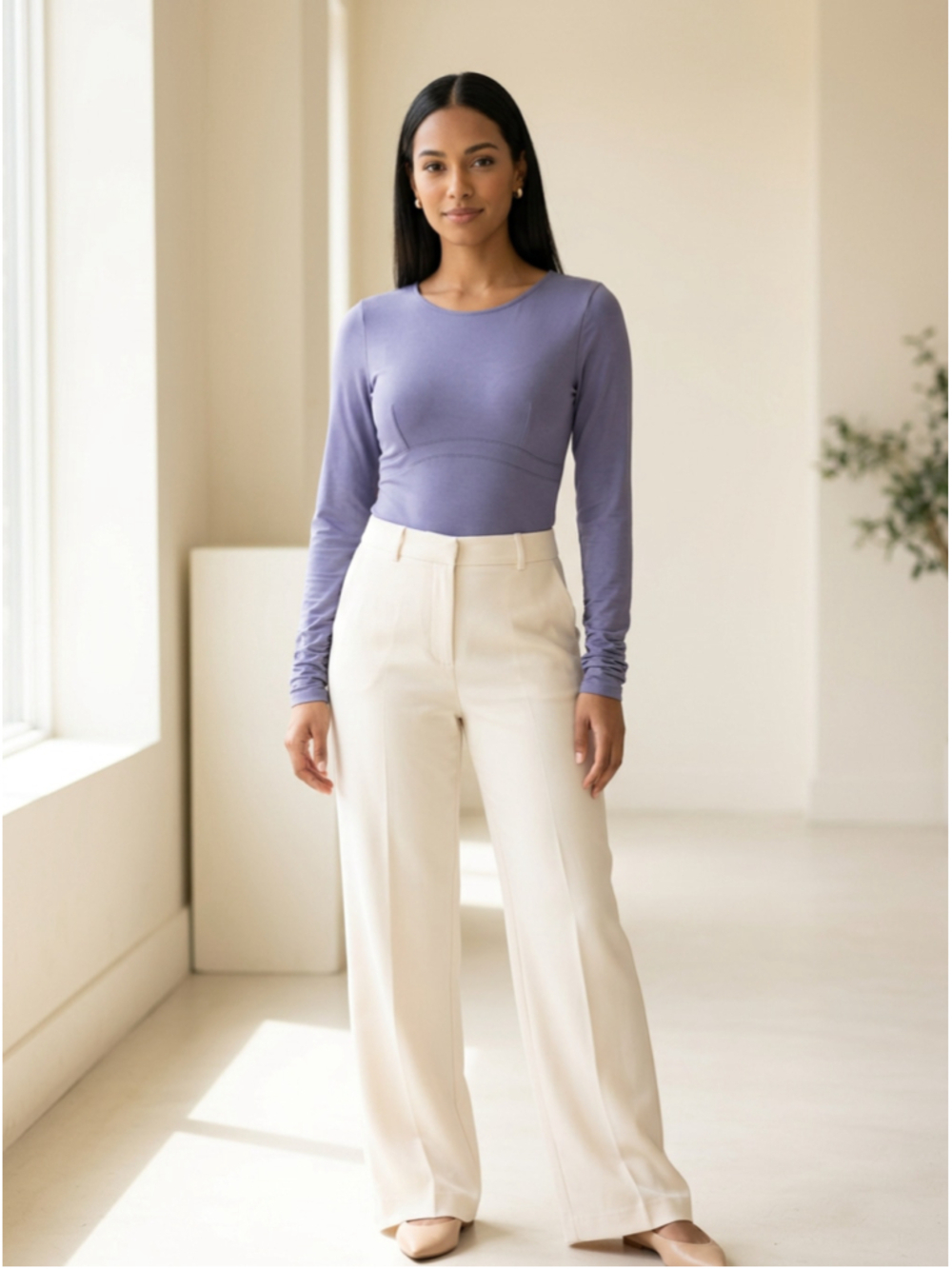 Adore Me Bodysuit Small Periwinkle Purple Viscose Long Sleeve Snap Underbust